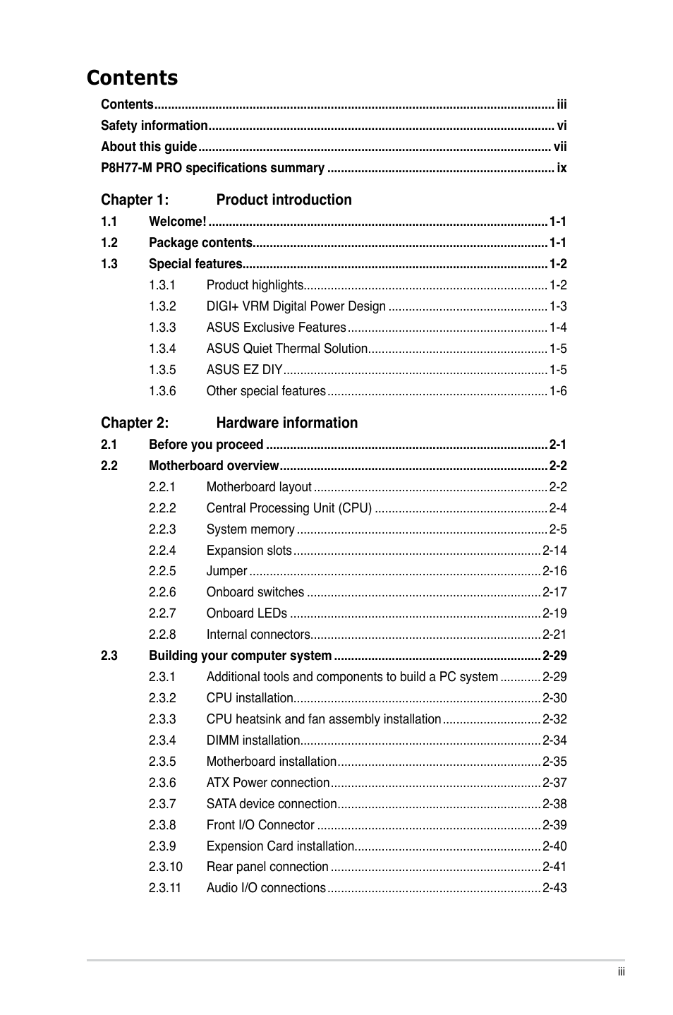 Asus P8H77-M PRO User Manual | Page 3 / 156