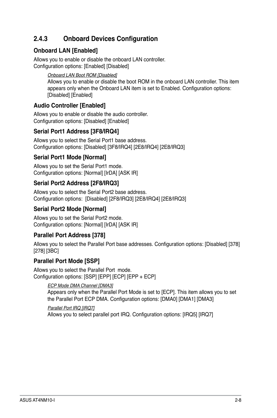 3 onboard devices configuration, Onboard devices configuration -8 | Asus AT4NM10-I User Manual | Page 35 / 44