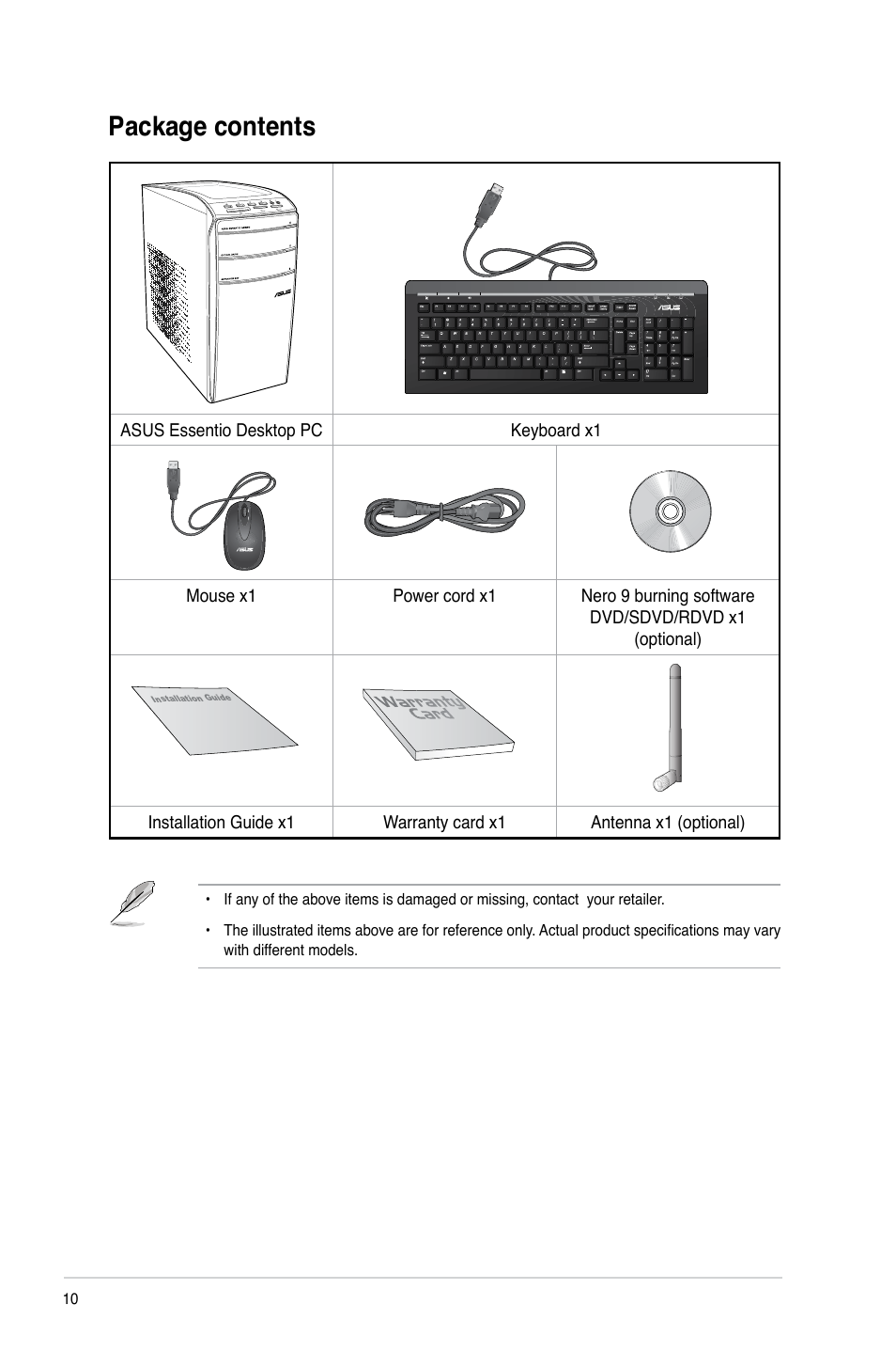 Package contents | Asus CM6870 User Manual | Page 10 / 72