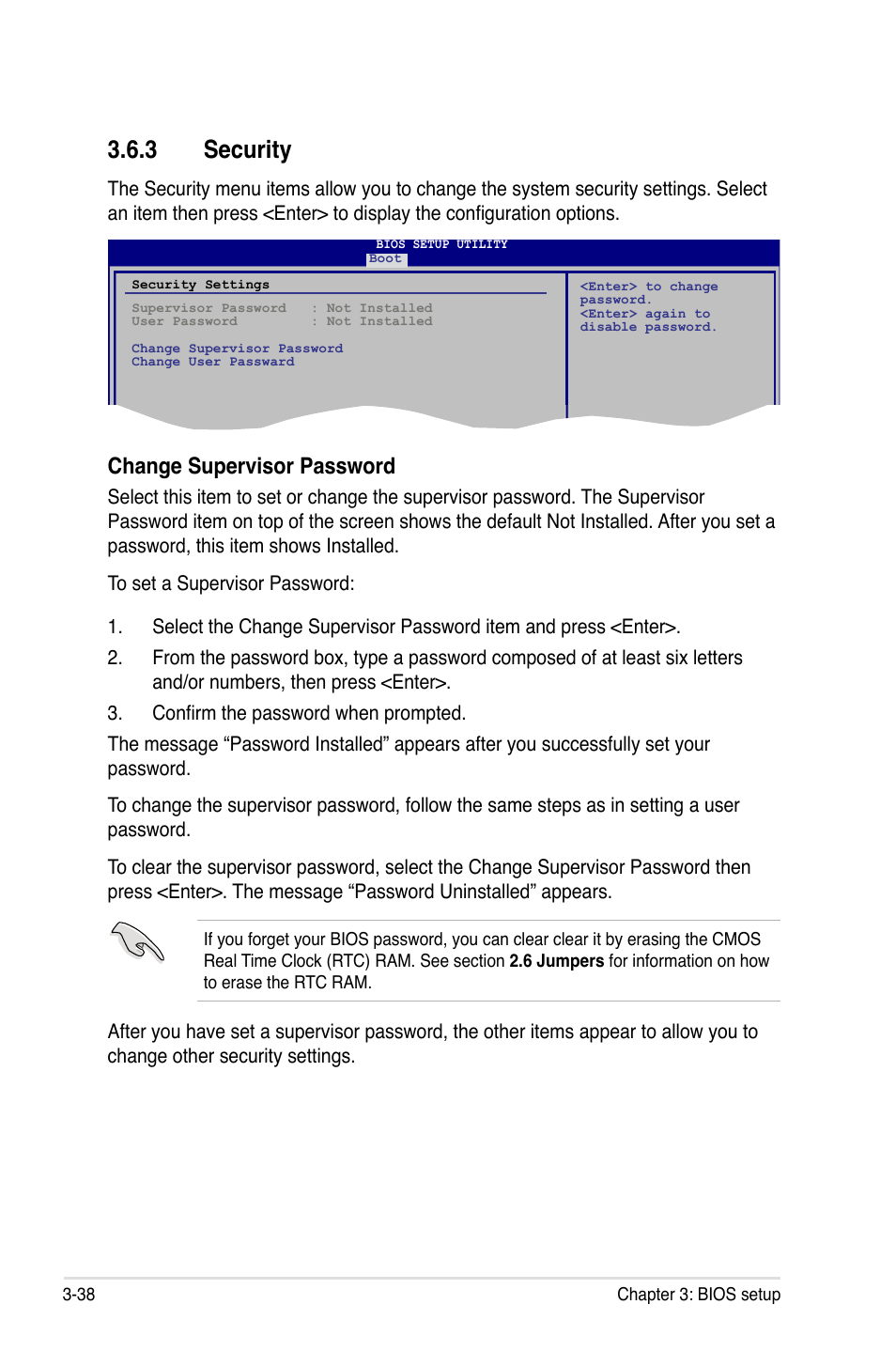 3 security, Security -38, Change supervisor password | Asus M3A79-T Deluxe User Manual | Page 102 / 164