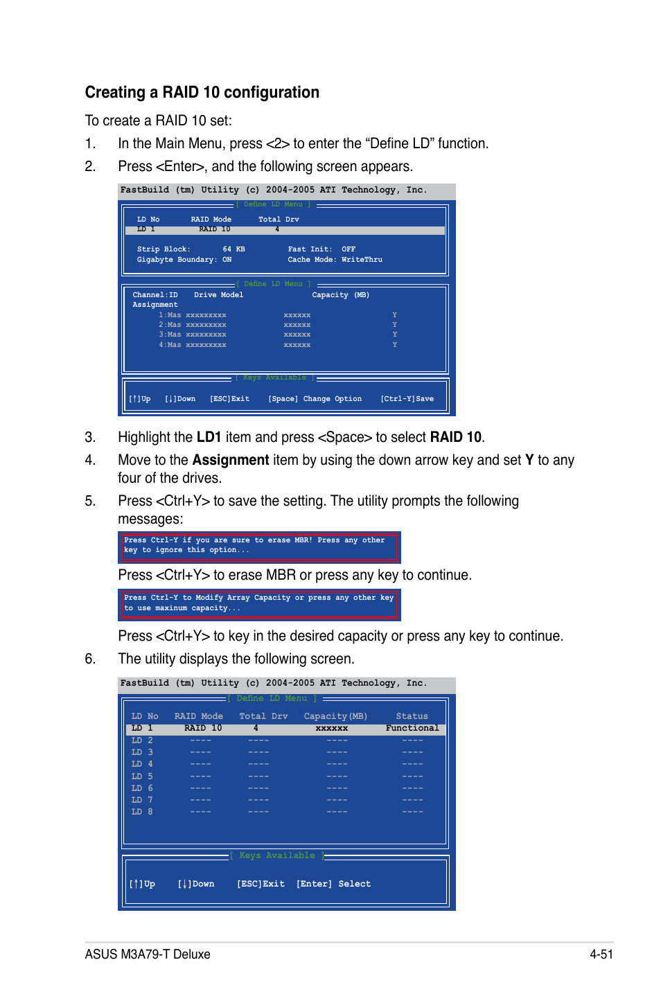 Creating a raid 10 configuration | Asus M3A79-T Deluxe User Manual | Page 161 / 164