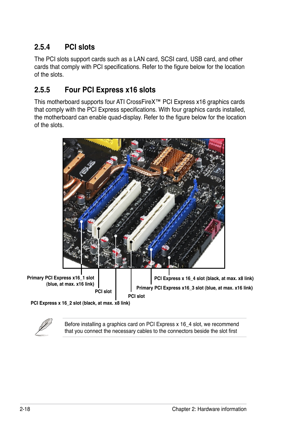 4 pci slots, 5 four pci express x16 slots, Pci slots -18 | Four pci express x16 slots -18 | Asus M3A79-T Deluxe User Manual | Page 44 / 164