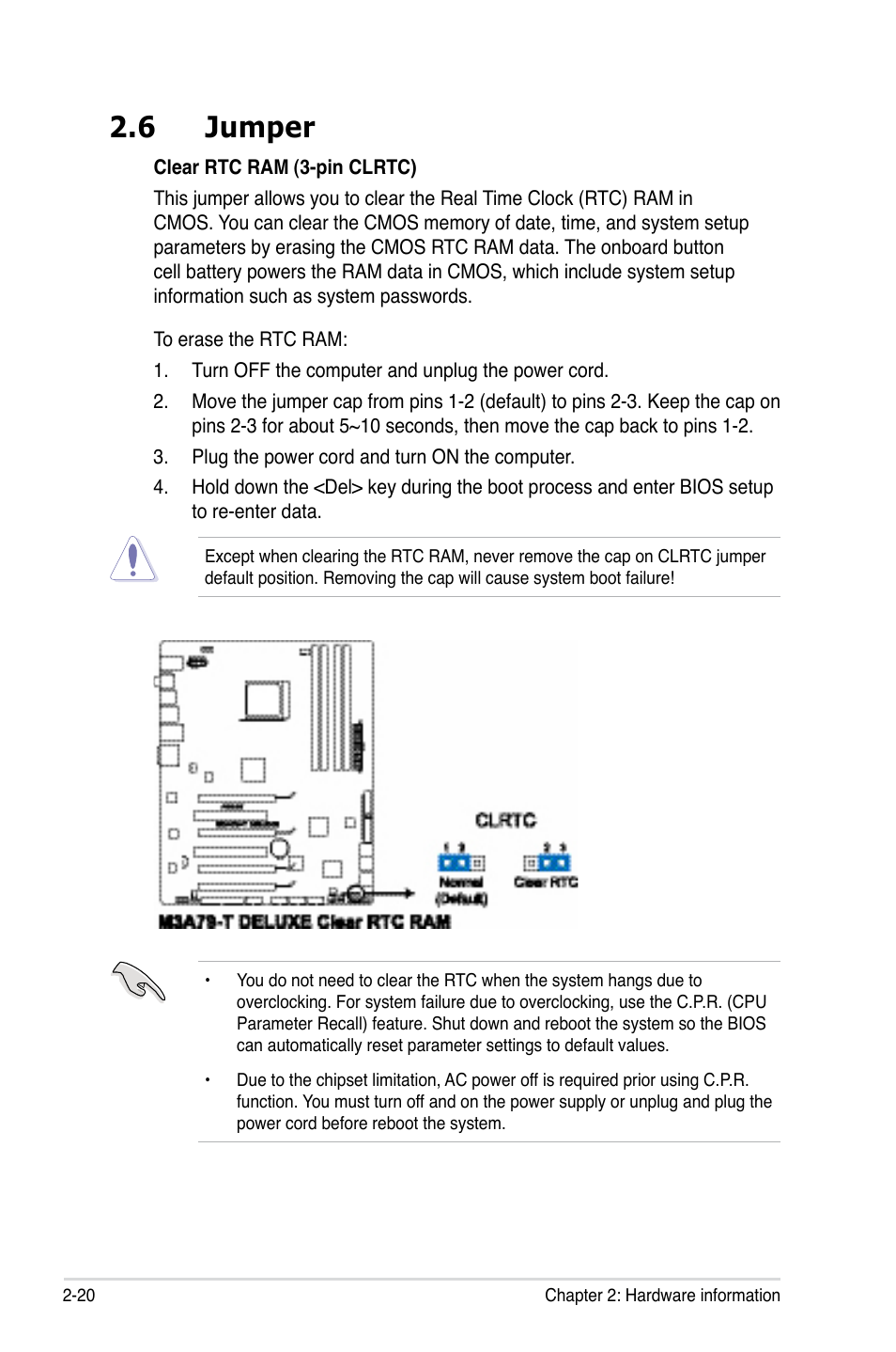 6 jumper, Jumper -20 | Asus M3A79-T Deluxe User Manual | Page 46 / 164