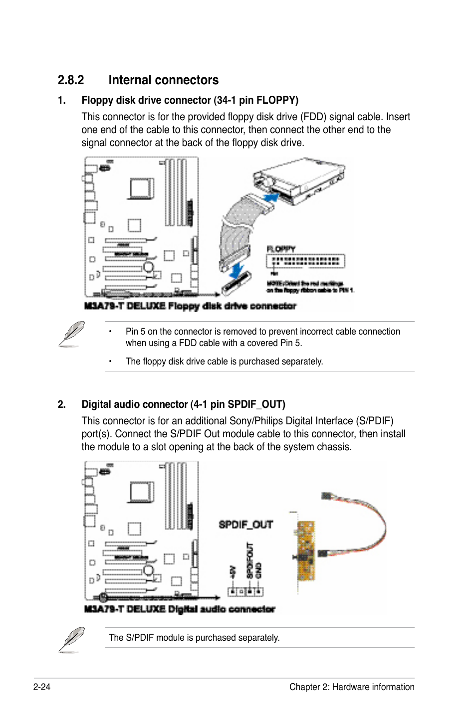 2 internal connectors, Internal connectors -24 | Asus M3A79-T Deluxe User Manual | Page 50 / 164