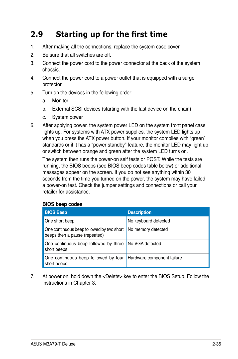 9 starting up for the first time, Starting up for the first time -35 | Asus M3A79-T Deluxe User Manual | Page 61 / 164