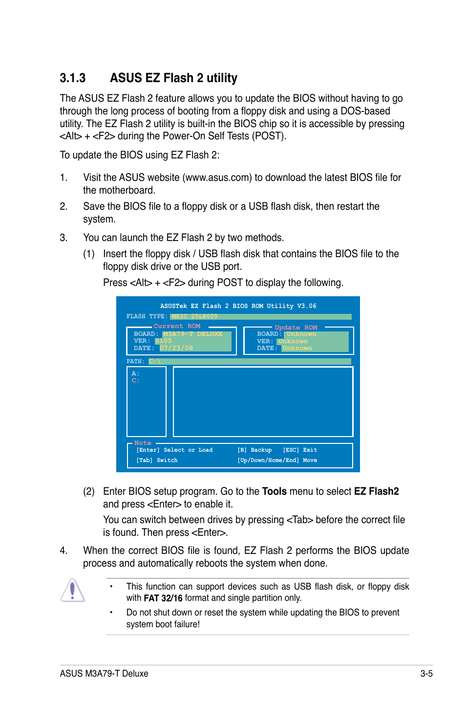 3 asus ez flash 2 utility, Asus ez flash 2 utility -5 | Asus M3A79-T Deluxe User Manual | Page 69 / 164