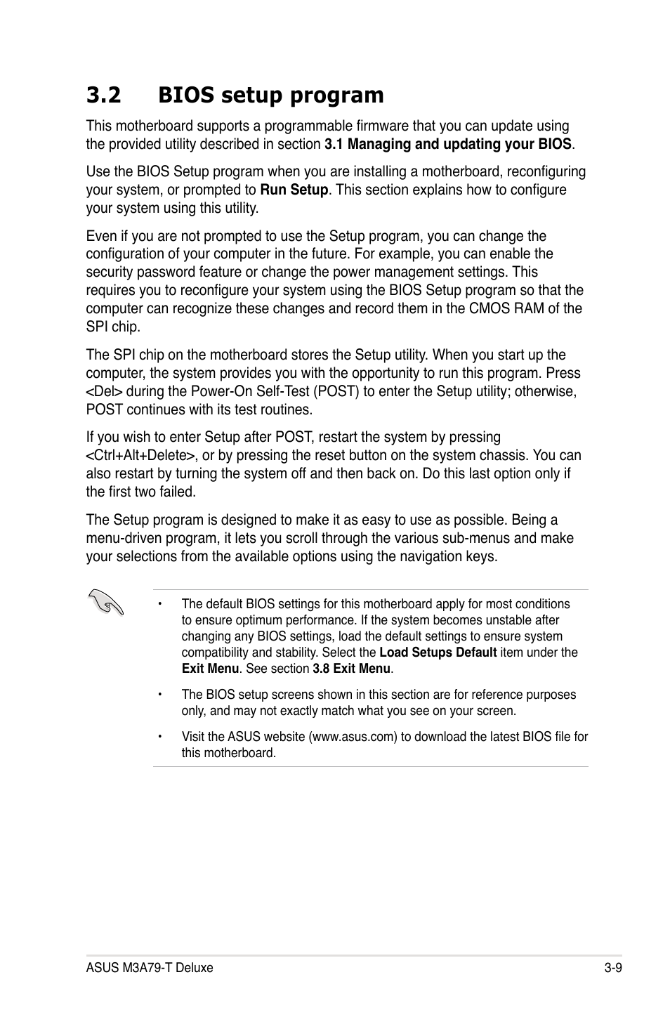 2 bios setup program, Bios setup program -9 | Asus M3A79-T Deluxe User Manual | Page 73 / 164