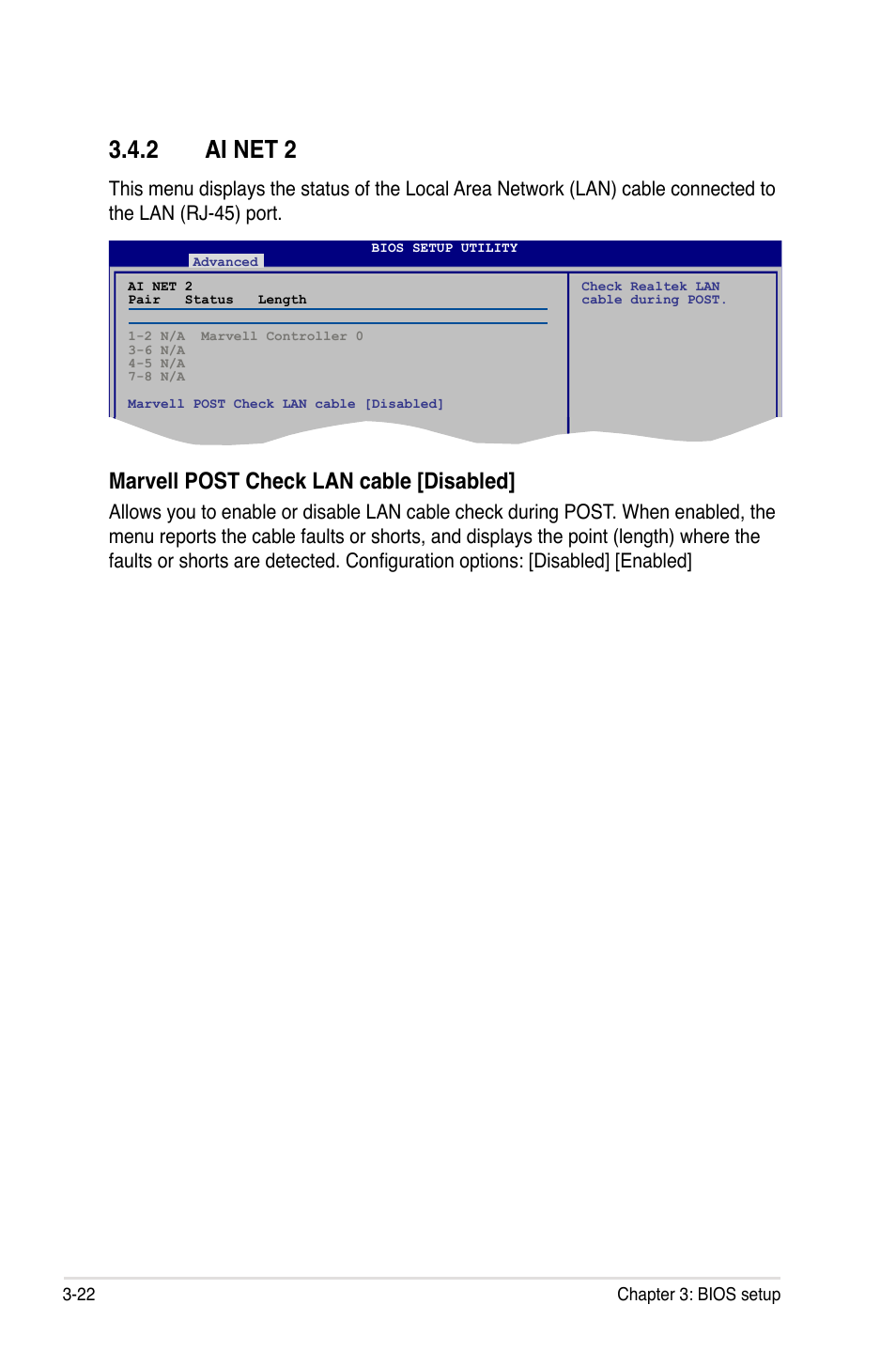 2 ai net 2, Ai net 2 -22, Marvell post check lan cable [disabled | Asus M3A79-T Deluxe User Manual | Page 86 / 164