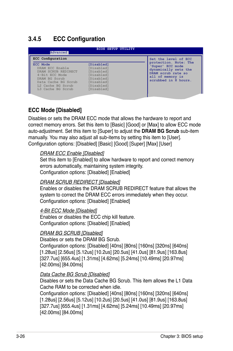 5 ecc configuration, Ecc configuration -26, Ecc mode [disabled | Asus M3A79-T Deluxe User Manual | Page 90 / 164