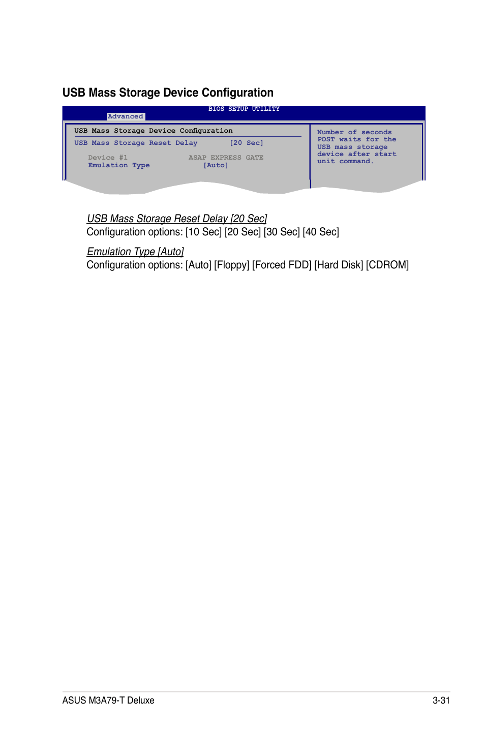 Usb mass storage device configuration | Asus M3A79-T Deluxe User Manual | Page 95 / 164