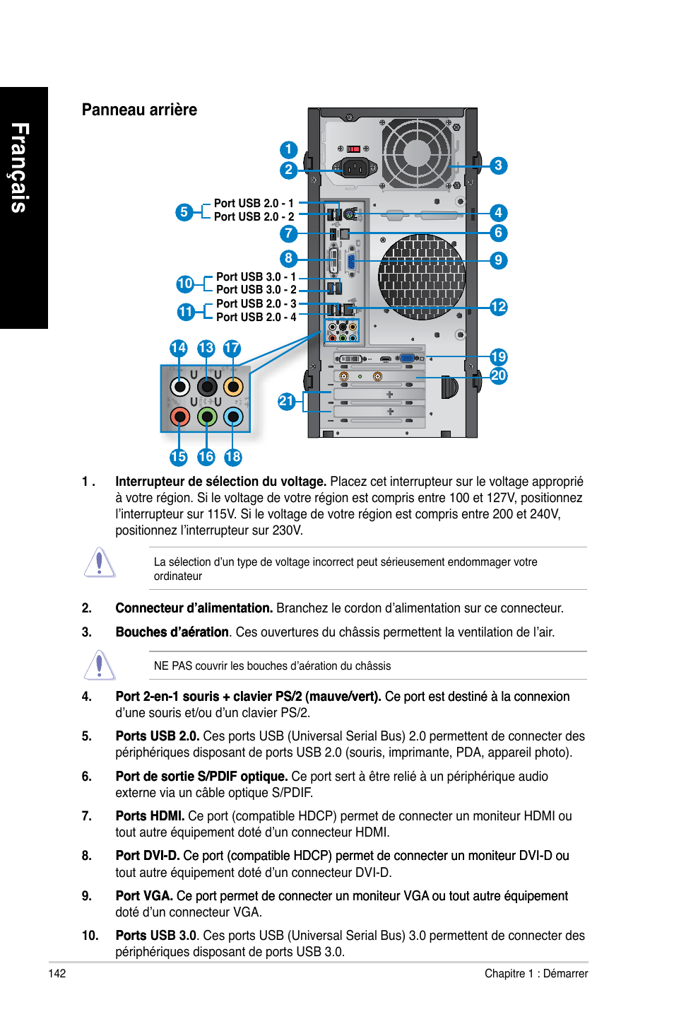 Fra nç ais fr an ça is fra nç ais fr an ça is, Panneau arrière | Asus BM1845 User Manual | Page 144 / 644