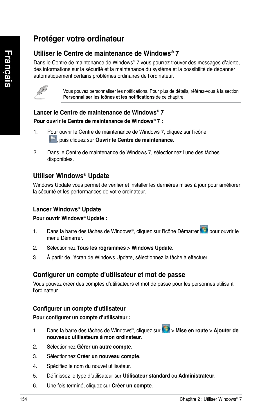 Protéger votre ordinateur, Fra nç ais fr an ça is fra nç ais fr an ça is | Asus BM1845 User Manual | Page 156 / 644