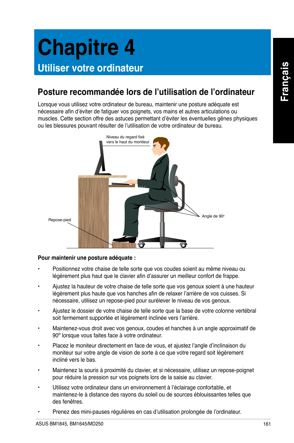 Chapitre 4, Utiliser votre ordinateur, Fra nç ais fr an ça is | Asus BM1845 User Manual | Page 163 / 644