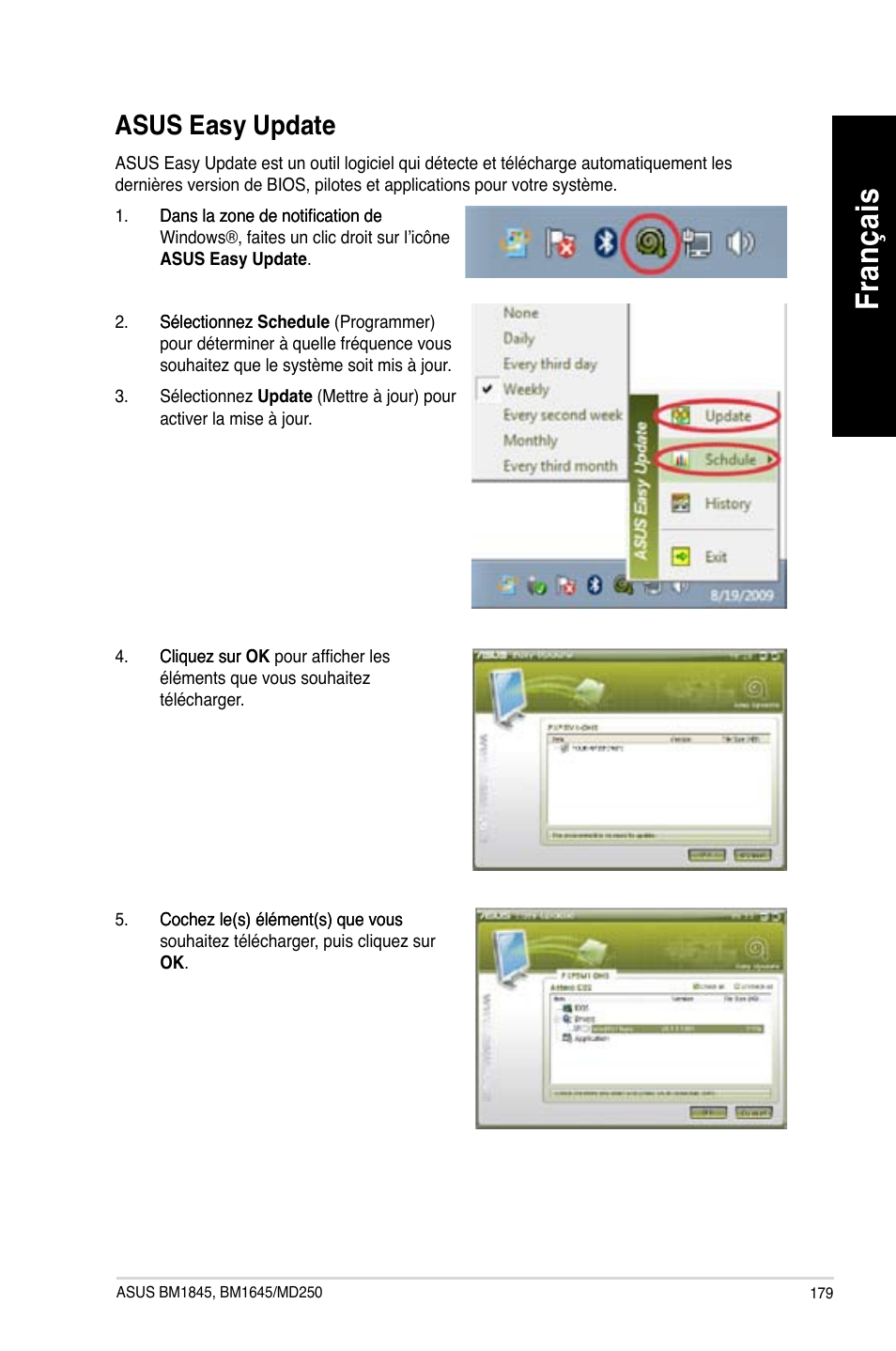 Asus easy update, Asus easy update �9, Fra nç ais fr an ça is | Asus BM1845 User Manual | Page 181 / 644