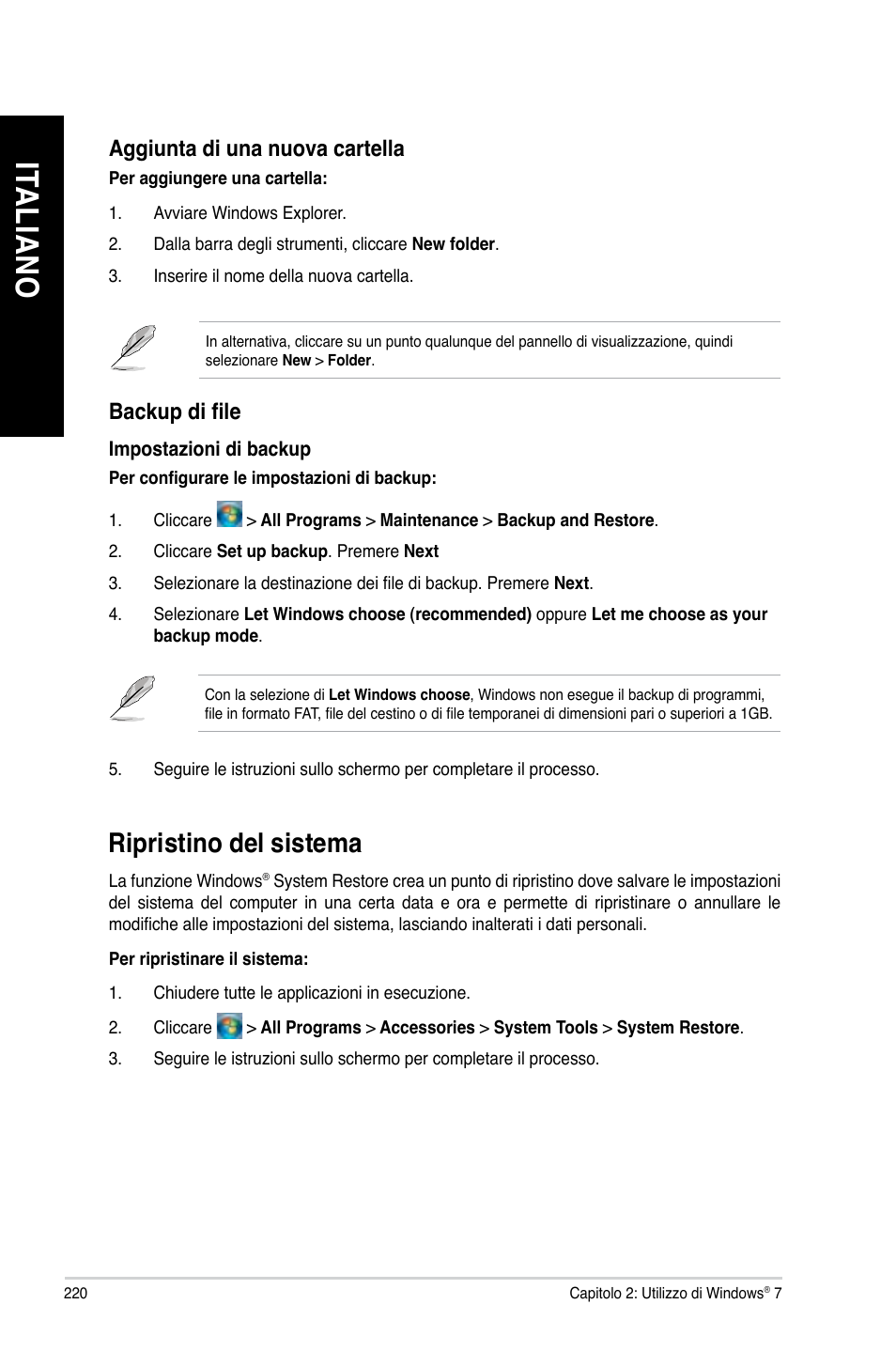 Ripristino del sistema, Ita lia no it al ia no ita lia no it al ia no | Asus BM1845 User Manual | Page 222 / 644