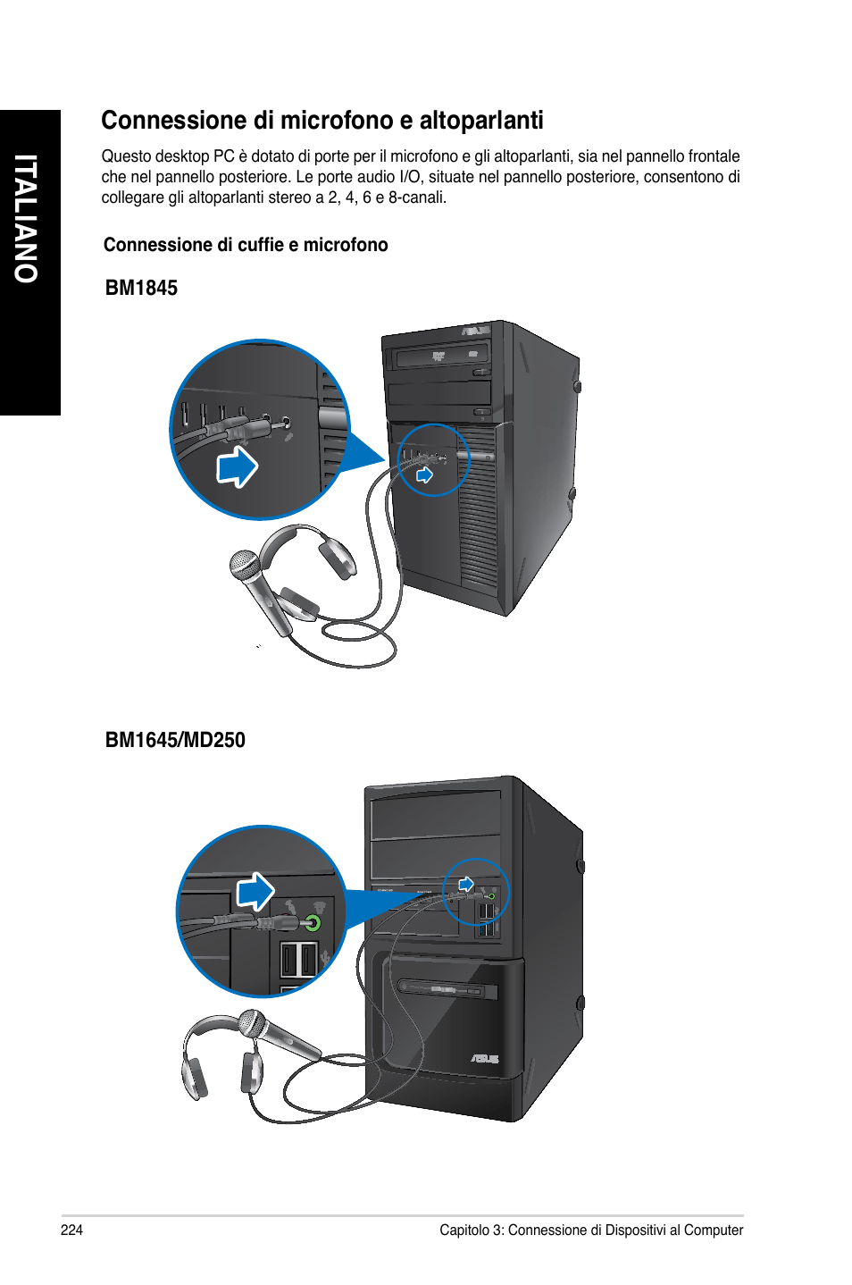 Connessione di microfono e altoparlanti, Ita lia no it al ia no ita lia no it al ia no | Asus BM1845 User Manual | Page 226 / 644