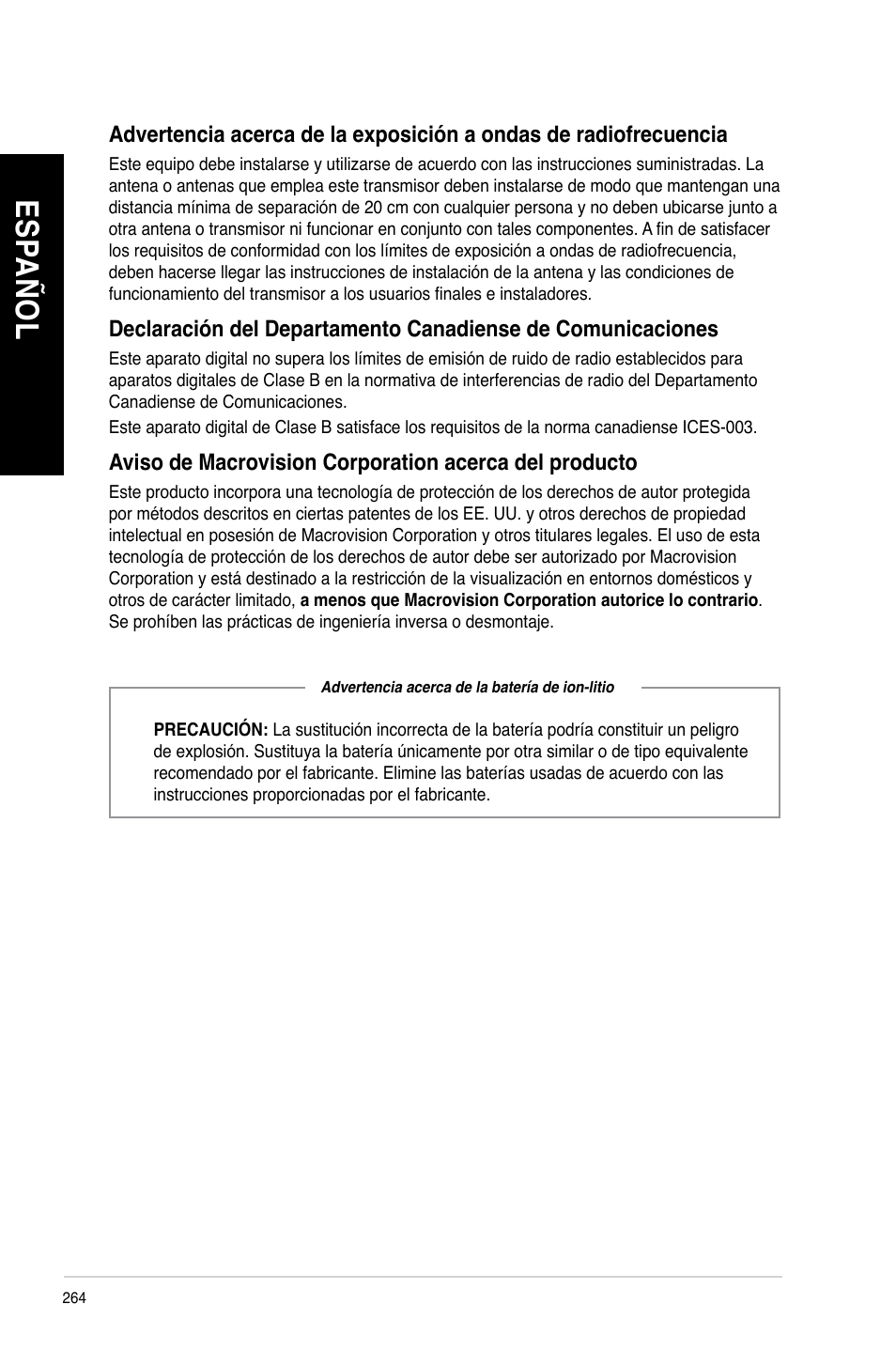 Es pa ño l es pa ño l es pa ño l es pa ño l | Asus BM1845 User Manual | Page 266 / 644