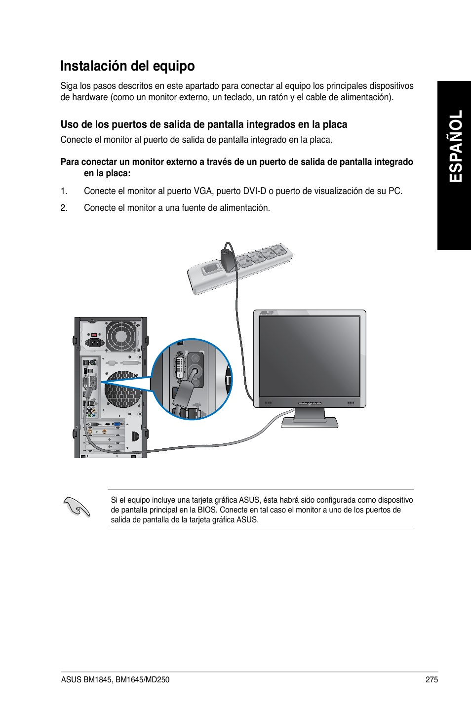 Instalación del equipo, Es pa ño l es pa ño l | Asus BM1845 User Manual | Page 277 / 644