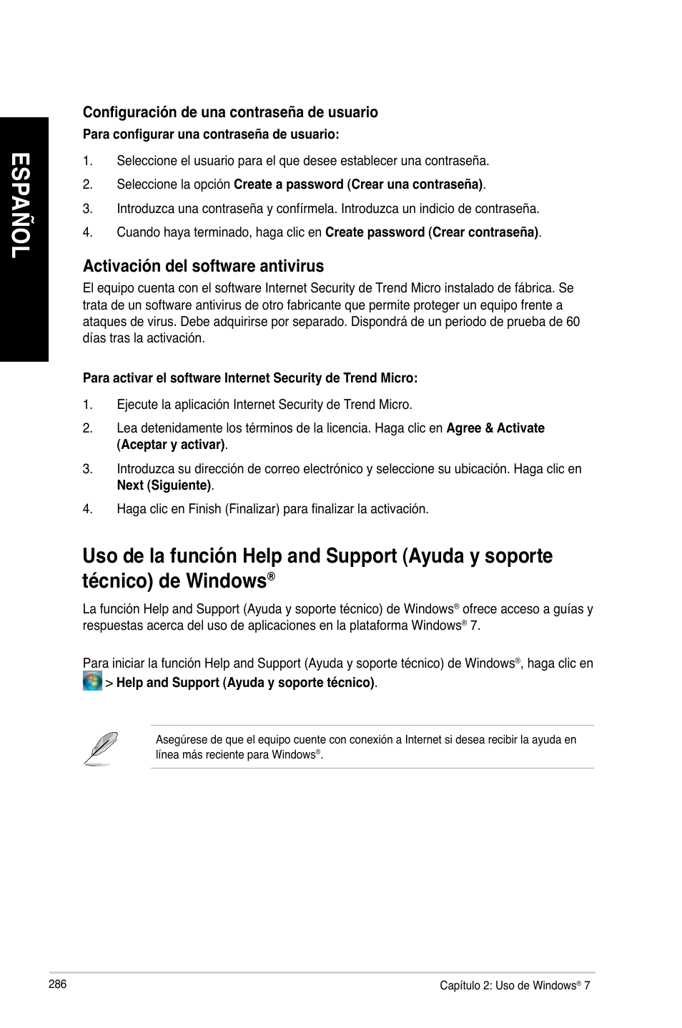 Es pa ño l es pa ño l, Activación del software antivirus | Asus BM1845 User Manual | Page 288 / 644