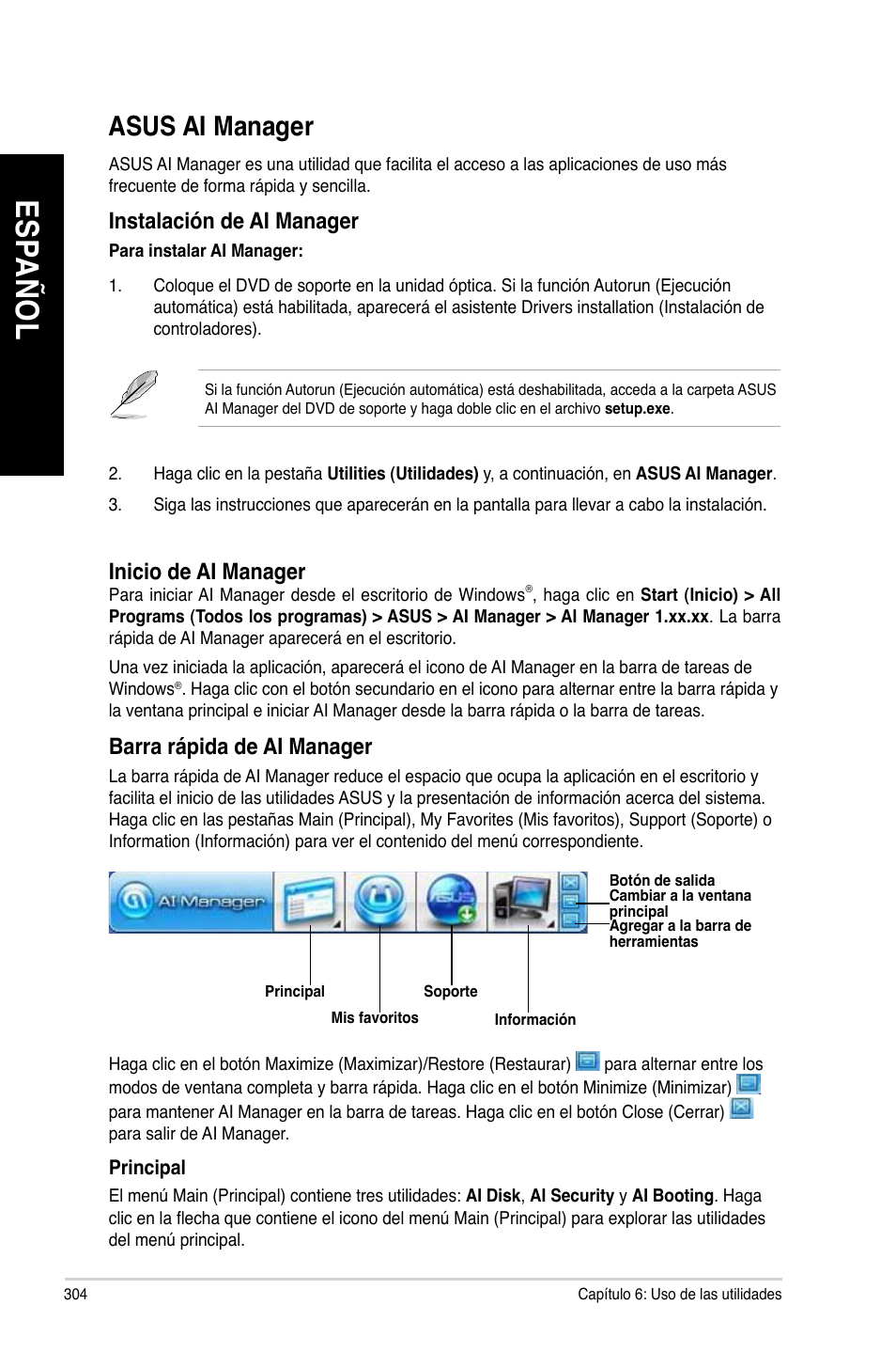 Asus ai manager, Es pa ño l es pa ño l es pa ño l es pa ño l | Asus BM1845 User Manual | Page 306 / 644