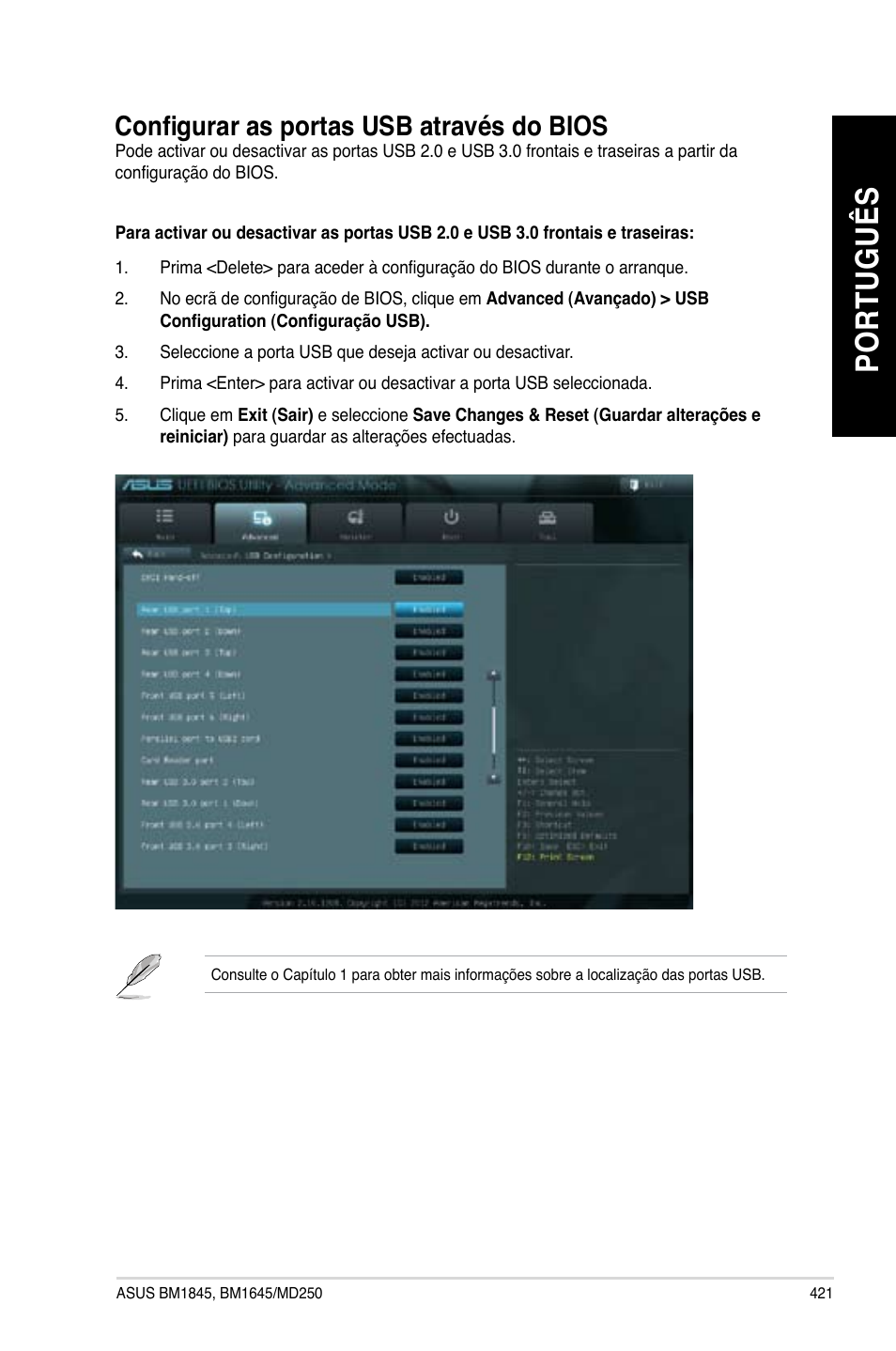 Configurar as portas usb através do bios, Po rt ug uê s po rt ug uê s | Asus BM1845 User Manual | Page 423 / 644