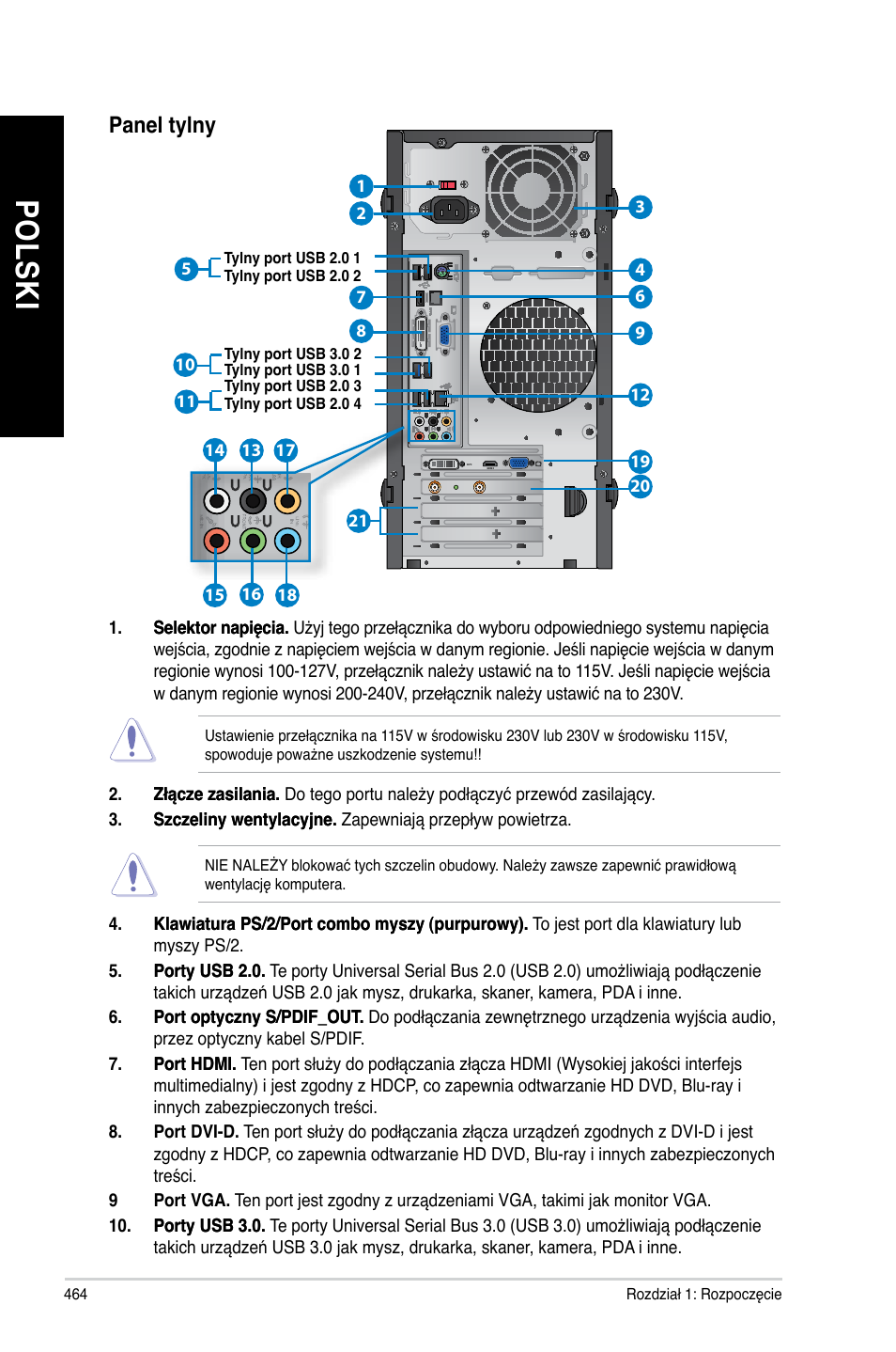 Po ls ki po ls ki po ls ki po ls ki, Panel tylny | Asus BM1845 User Manual | Page 466 / 644