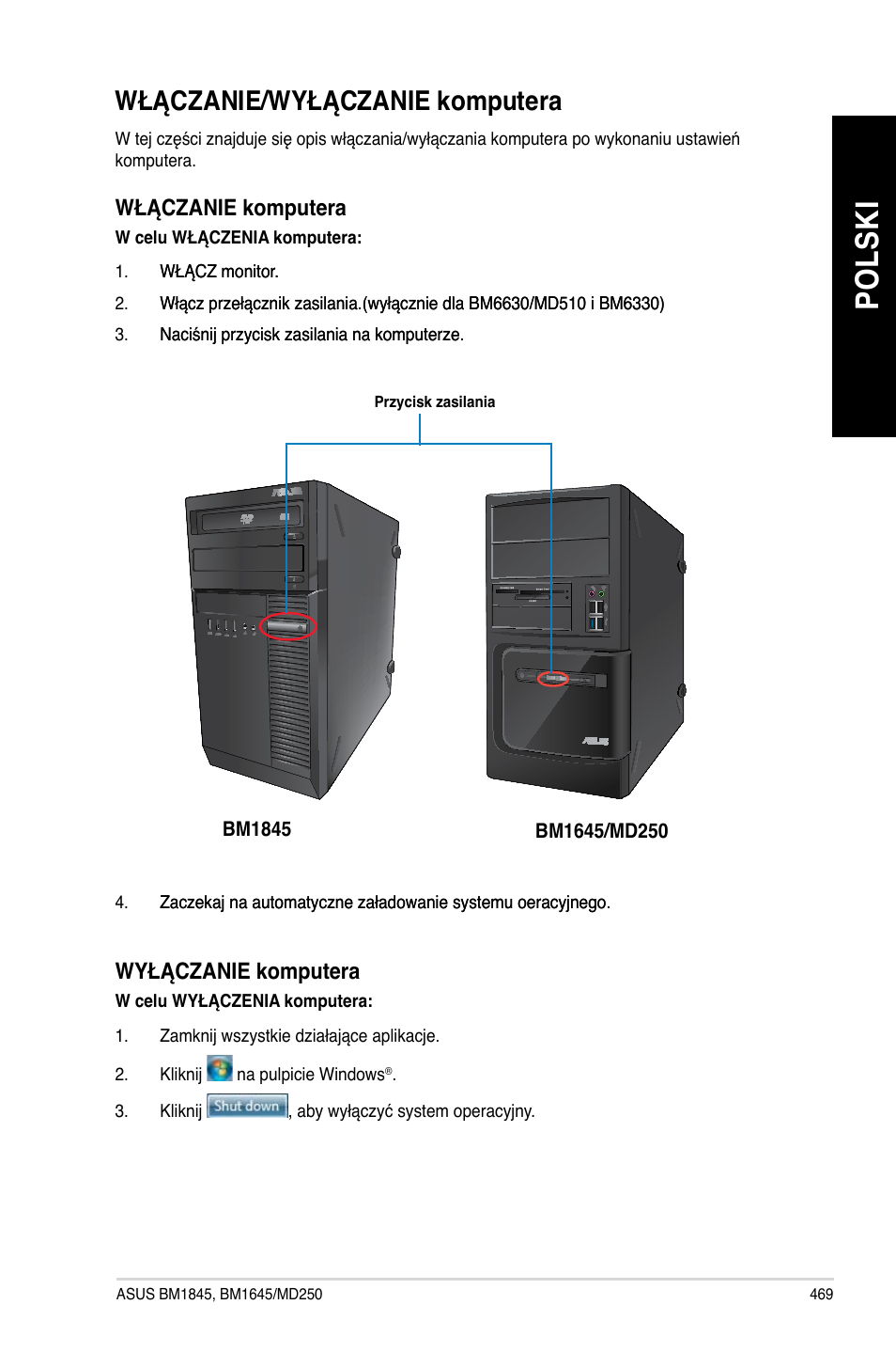 Włączanie/wyłączanie komputera, Po ls ki po ls ki, Włączanie/wyłączanie ko���utera | Asus BM1845 User Manual | Page 471 / 644