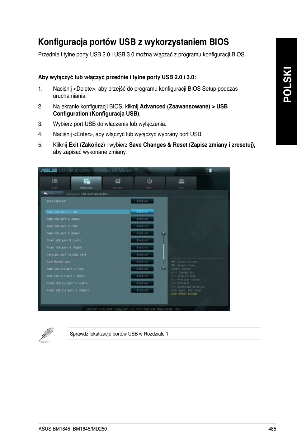 Konfiguracja portów usb z wykorzystaniem bios, Po ls ki po ls ki | Asus BM1845 User Manual | Page 487 / 644