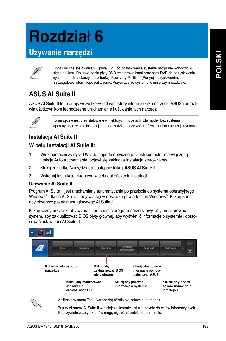 Rozdział 6, Używanie narzędzi, Asus ai suite ii | Żywanie narzędzi, Rozdzia ł 6, Po ls ki po ls ki | Asus BM1845 User Manual | Page 491 / 644