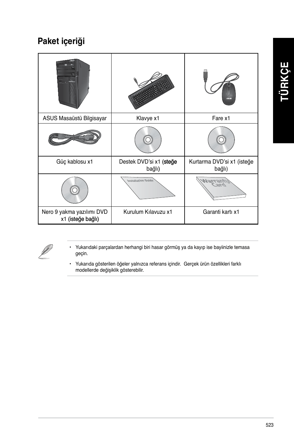 Paket içeriği, Tü rk çe tü rk çe tü rk çe tü rk çe | Asus BM1845 User Manual | Page 525 / 644