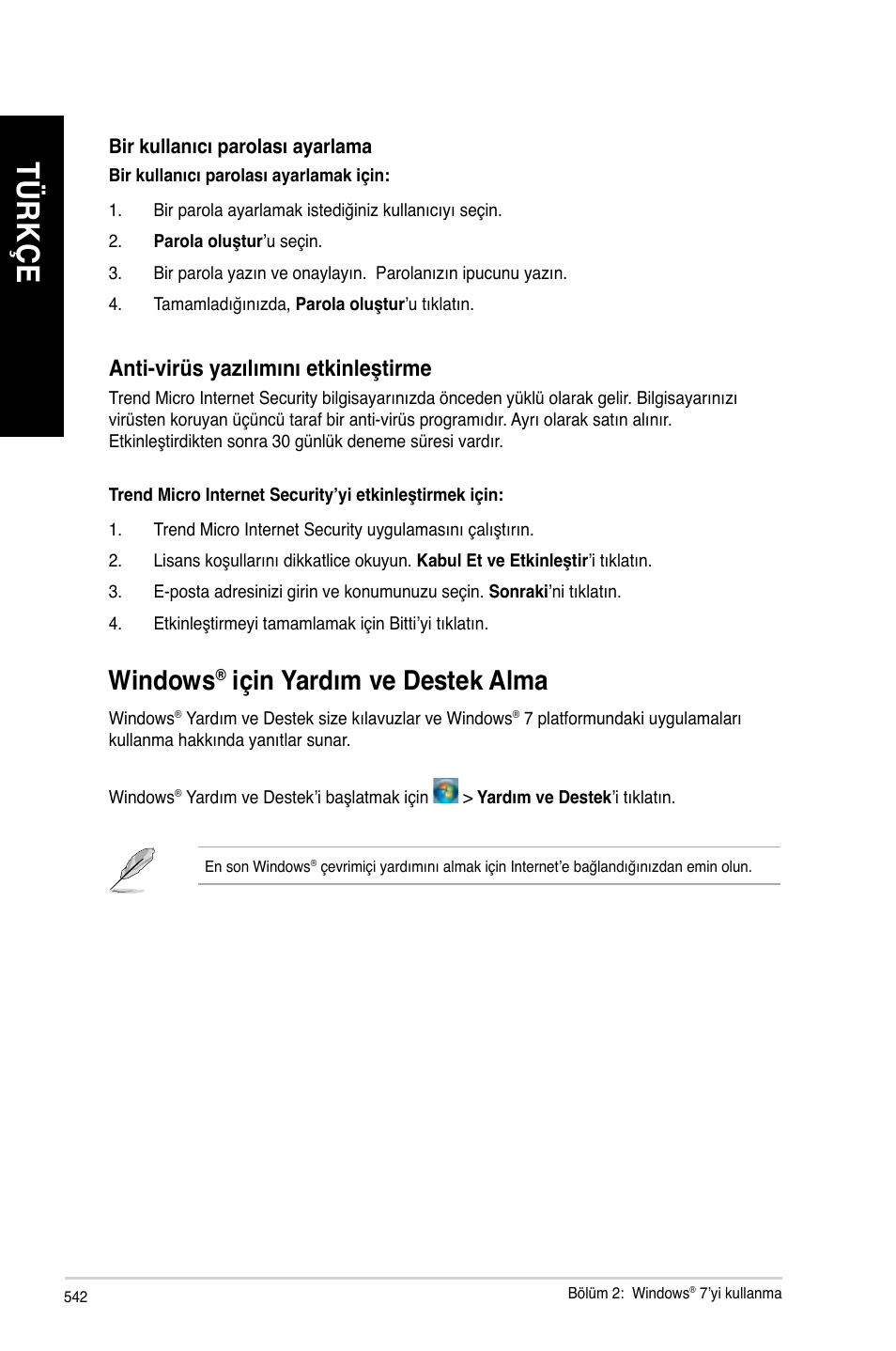 Windows® için yardım ve destek alma, Windows, Için yardım ve destek alma | Tü rk çe tü rk çe tü rk çe tü rk çe | Asus BM1845 User Manual | Page 544 / 644