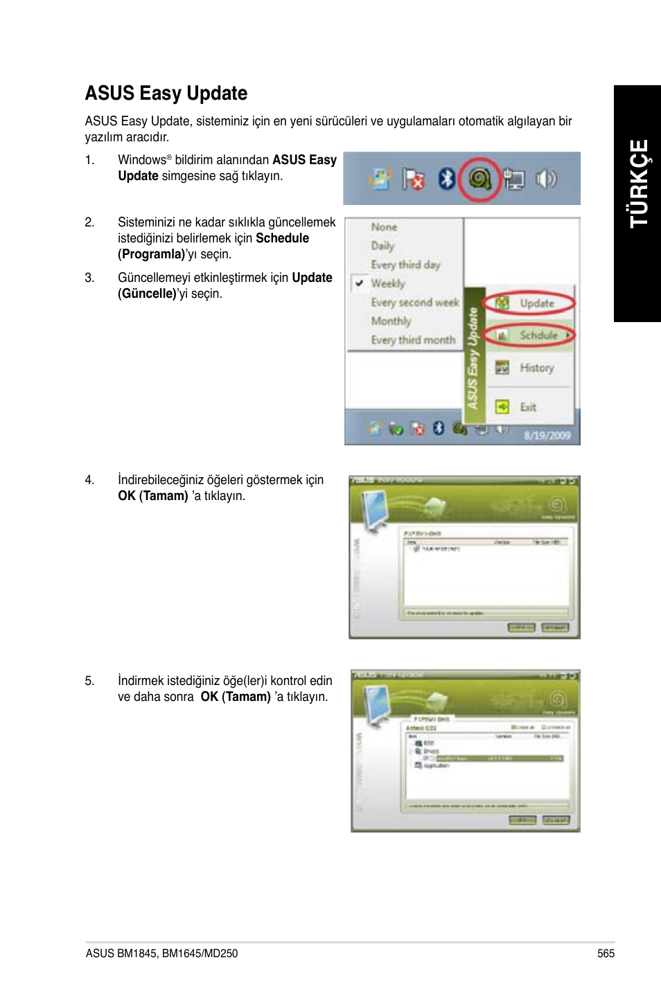 Asus easy update, Tü rk çe tü rk çe tü rk çe tü rk çe | Asus BM1845 User Manual | Page 567 / 644