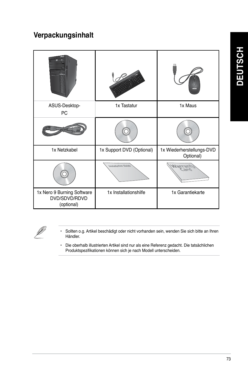 Verpackungsinhalt, De ut sc h de ut sc h de ut sc h de ut sc h | Asus BM1845 User Manual | Page 75 / 644