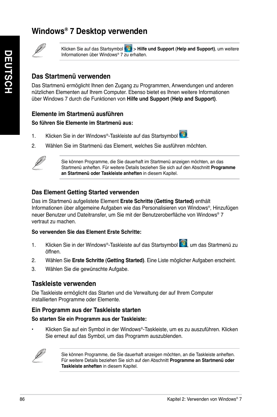 Windows® 7 desktop verwenden, Windows, 7 desktop verwenden | De ut sc h de ut sc h de ut sc h de ut sc h, Desktop.verwenden | Asus BM1845 User Manual | Page 88 / 644