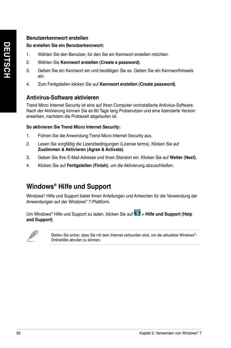 Windows® hilfe und support, Windows, Hilfe und support | De ut sc h de ut sc h, Hilfe.und.support, Antivirus-software.aktivieren | Asus BM1845 User Manual | Page 94 / 644