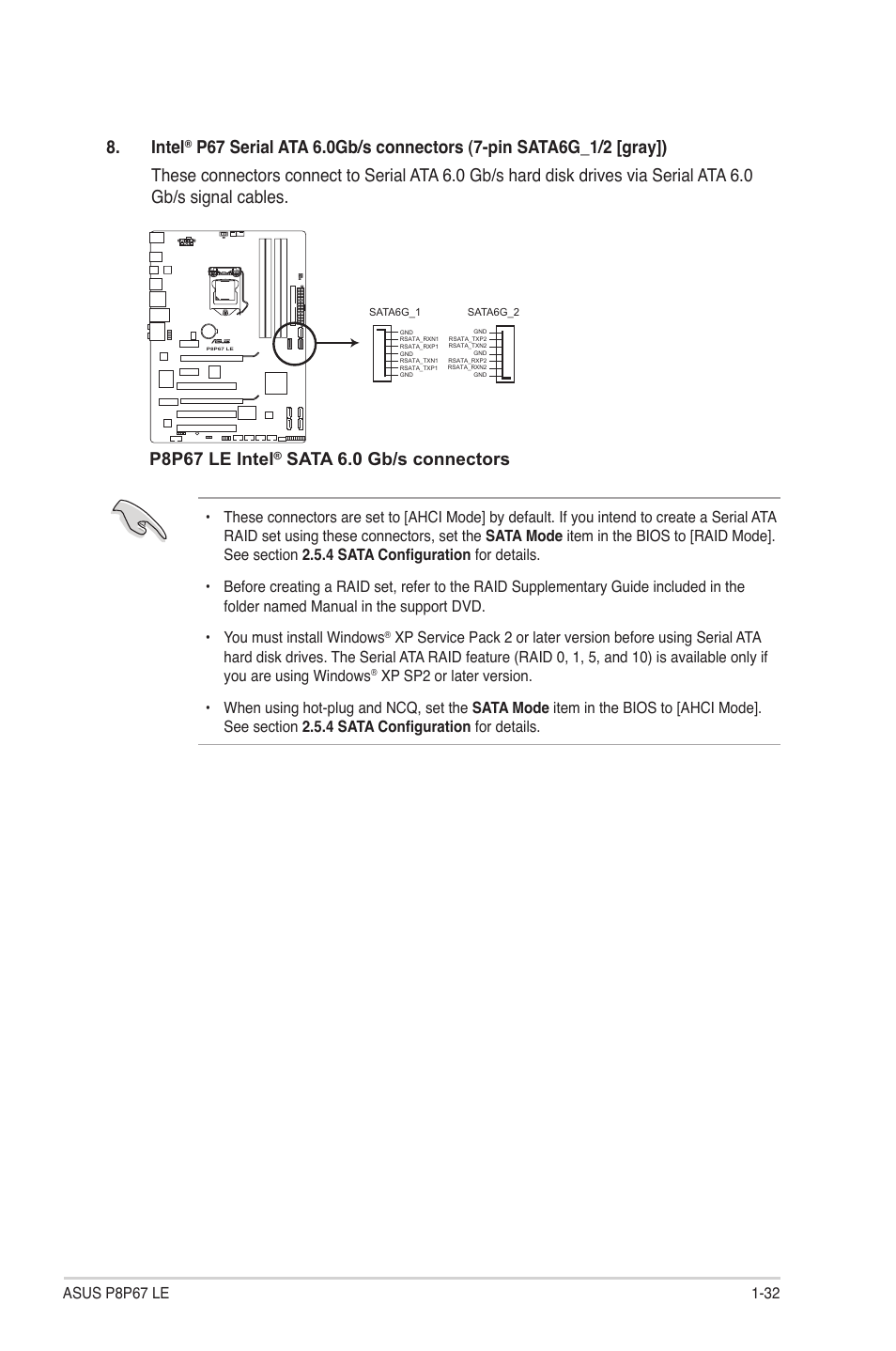 Intel, P8p67 le intel, Sata 6.0 gb/s connectors | Asus P8P67 LE User Manual | Page 44 / 84