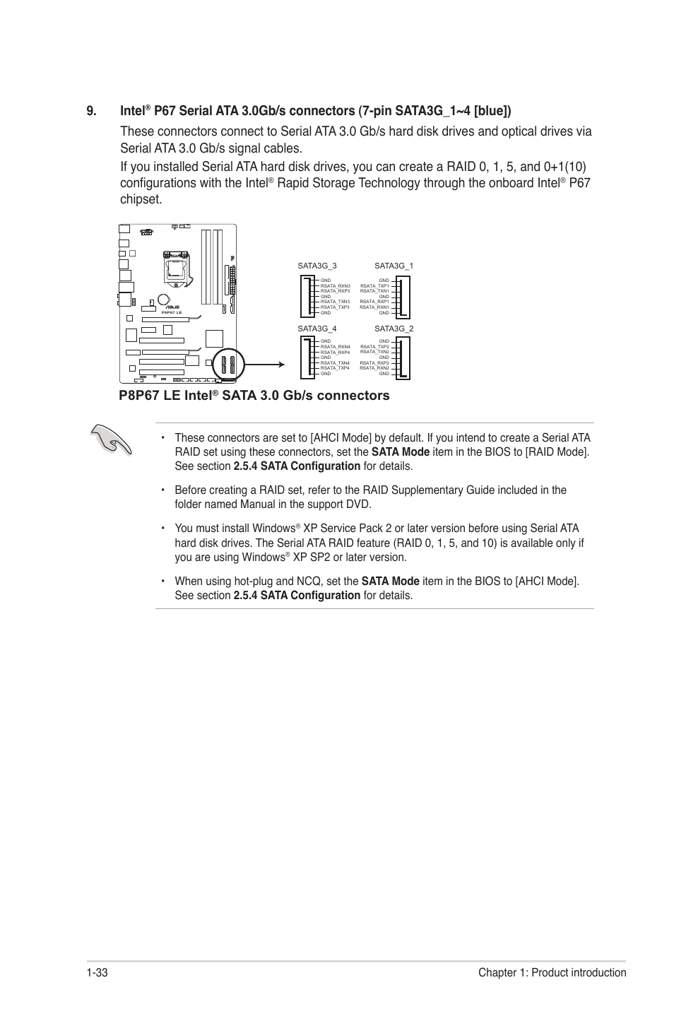 Intel, Rapid storage technology through the onboard intel, P67 chipset | P8p67 le intel, Sata 3.0 gb/s connectors | Asus P8P67 LE User Manual | Page 45 / 84