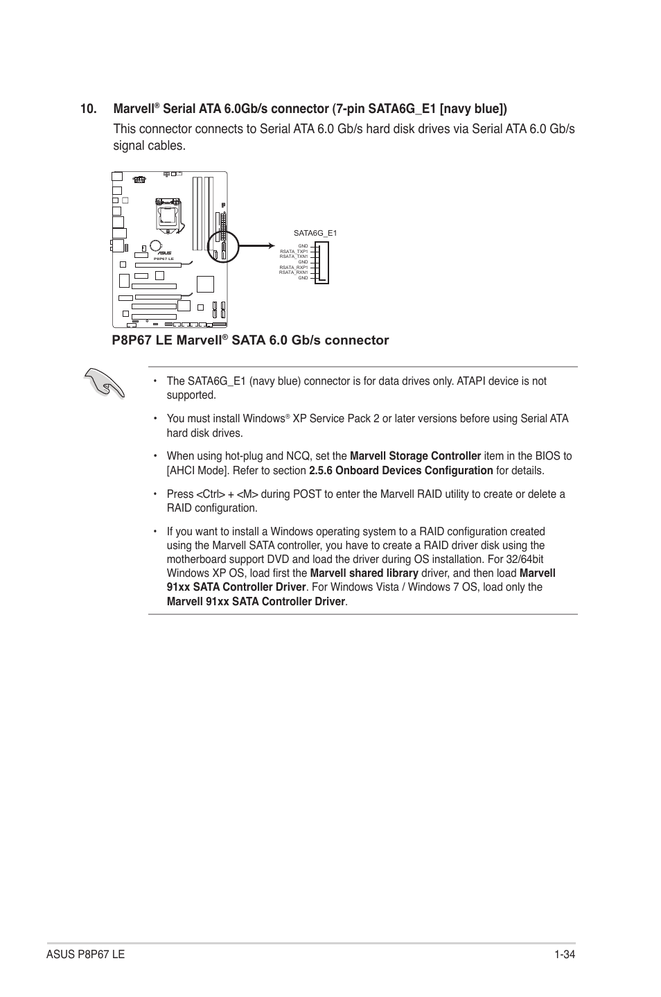 Marvell, P8p67 le marvell, Sata 6.0 gb/s connector | Asus P8P67 LE User Manual | Page 46 / 84