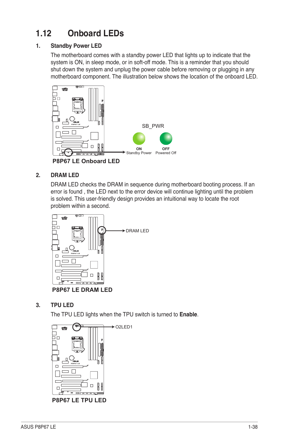 12 onboard leds, 12 onboard leds -38 | Asus P8P67 LE User Manual | Page 50 / 84