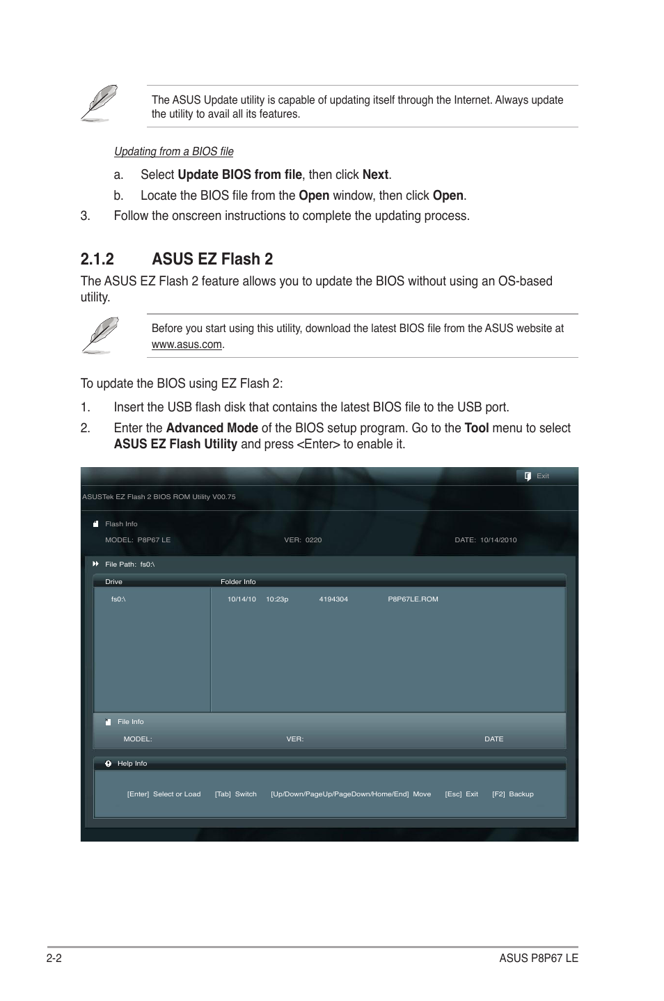 2 asus ez flash 2, Asus ez flash 2 -2 | Asus P8P67 LE User Manual | Page 54 / 84