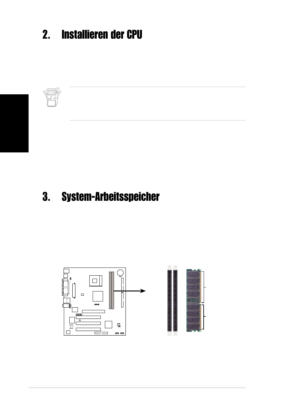 System-arbeitsspeicher, Installieren der cpu | Asus P4V533-MX User Manual | Page 6 / 16