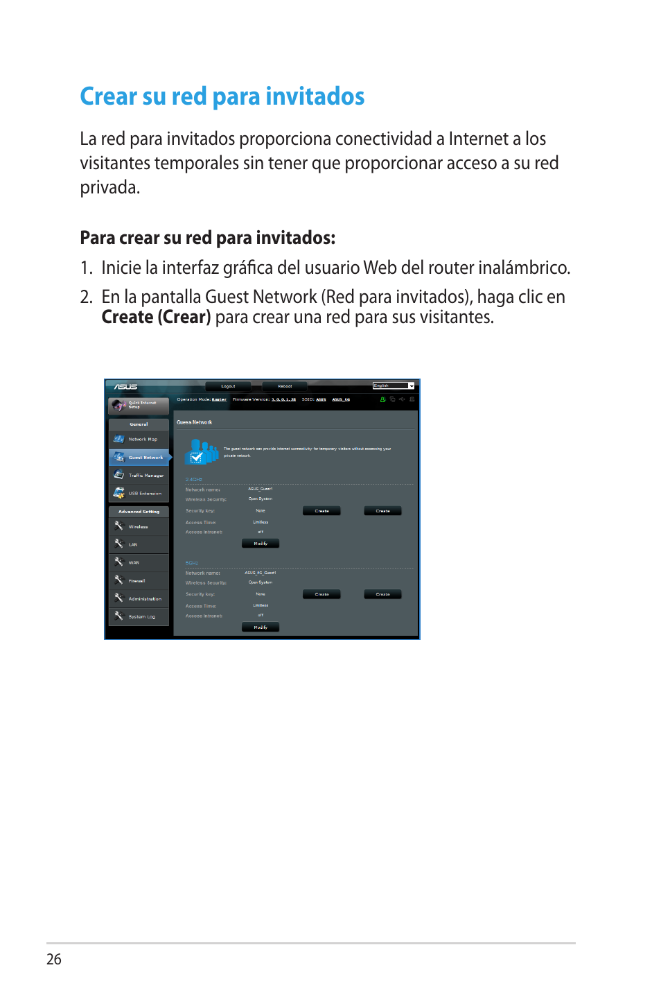 Crear su red para invitados | Asus RT-N65R User Manual | Page 26 / 70