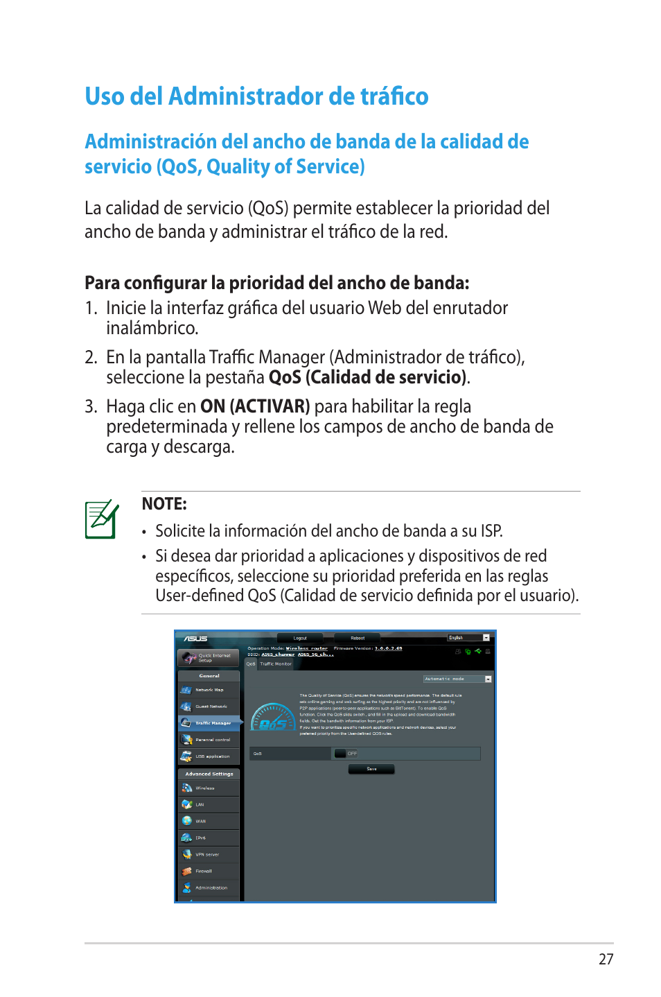 Uso del administrador de tráfico | Asus RT-N65R User Manual | Page 27 / 70