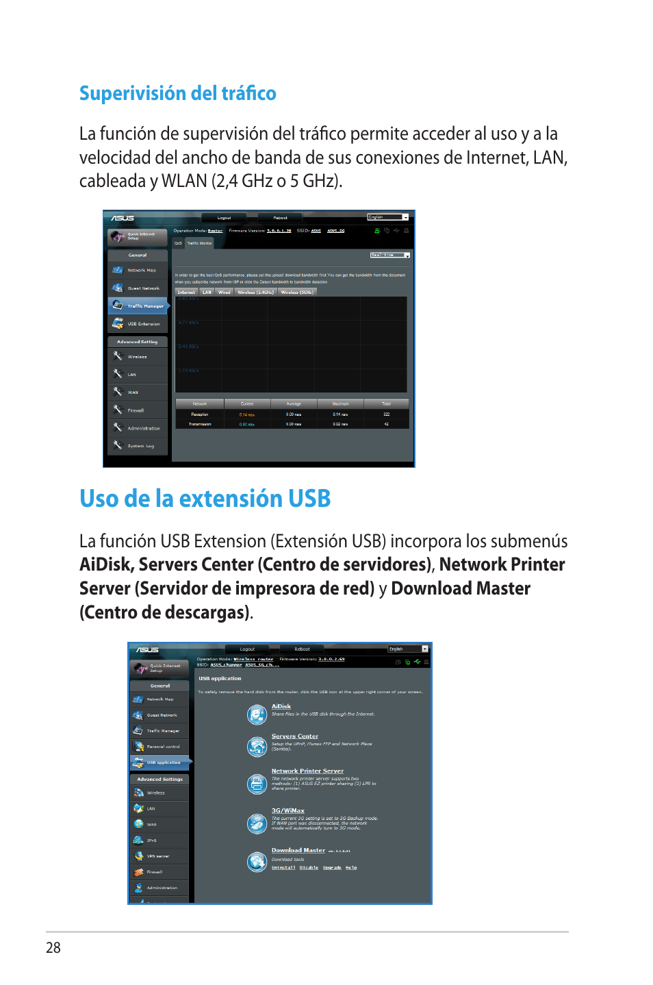 Superivisión del tráfico, Uso de la extensión usb | Asus RT-N65R User Manual | Page 28 / 70