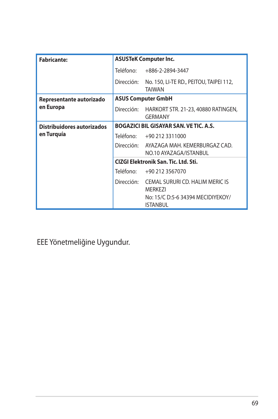 Eee yönetmeliğine uygundur | Asus RT-N65R User Manual | Page 69 / 70