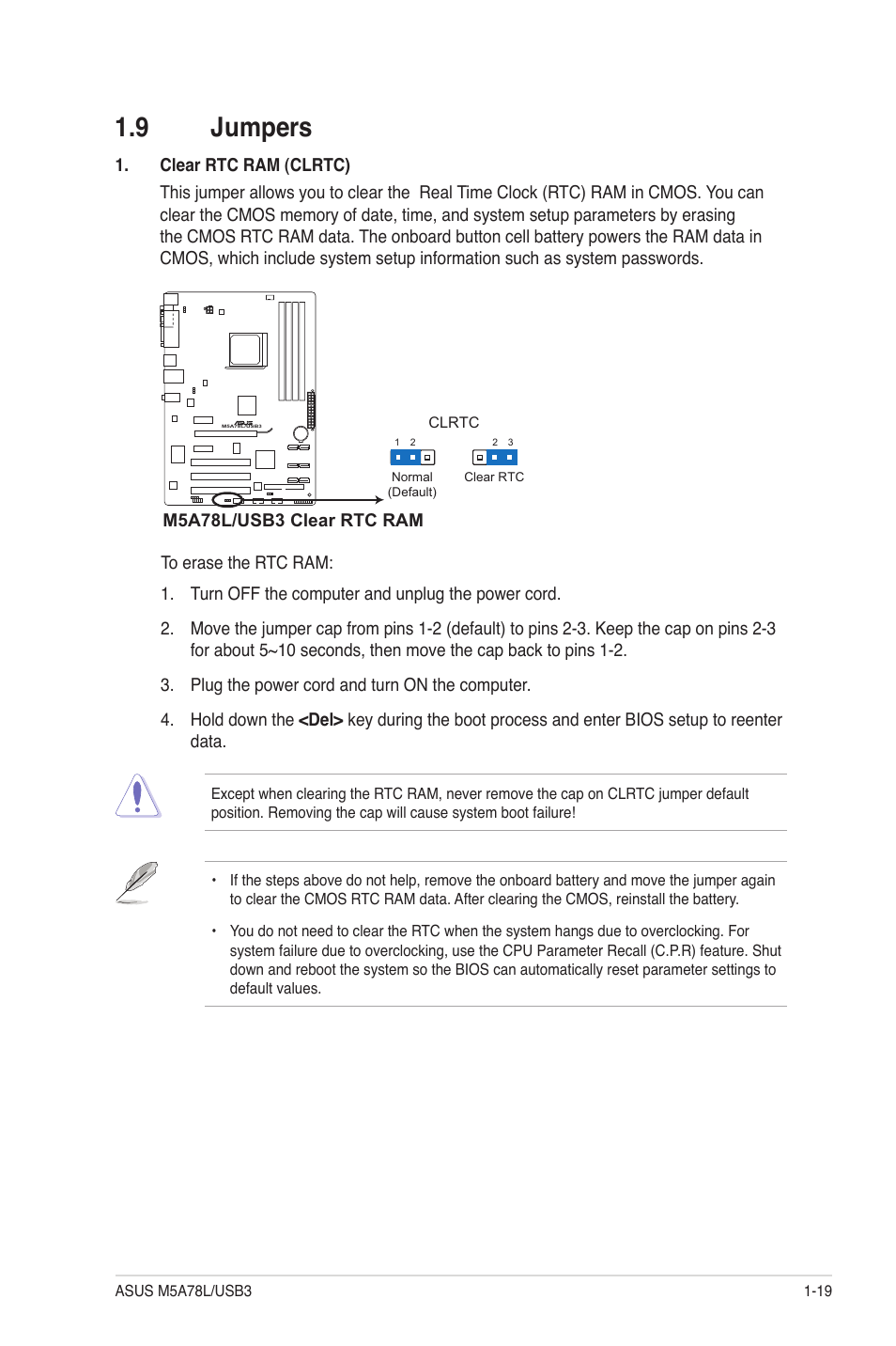 9 jumpers, Jumpers -19 | Asus M5A78L/USB3 User Manual | Page 29 / 66