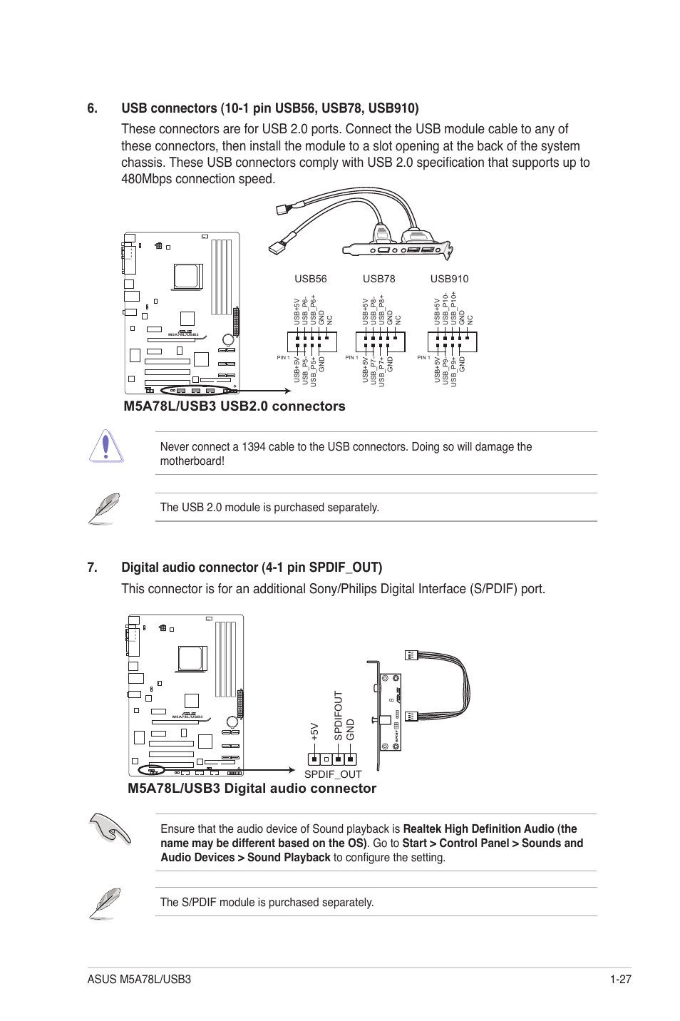 M5a78l/usb3 digital audio connector | Asus M5A78L/USB3 User Manual | Page 37 / 66