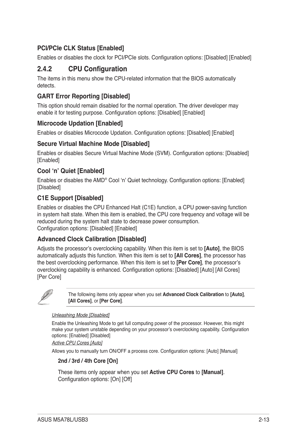 2 cpu configuration, Cpu configuration -13 | Asus M5A78L/USB3 User Manual | Page 53 / 66