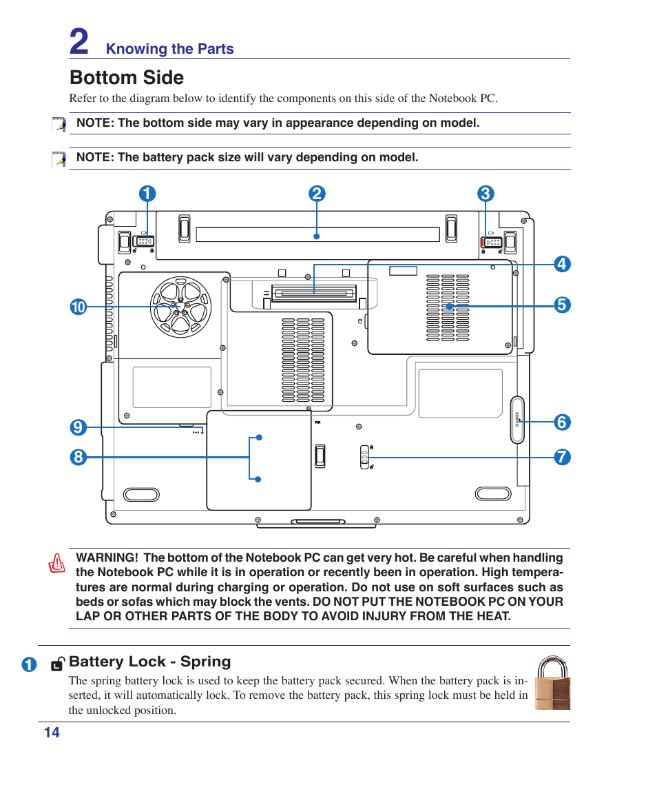 Bottom side | Asus VX2 User Manual | Page 14 / 101