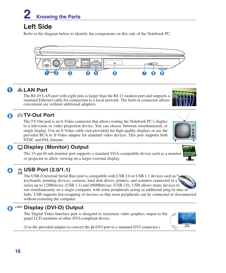 Left side | Asus VX2 User Manual | Page 16 / 101